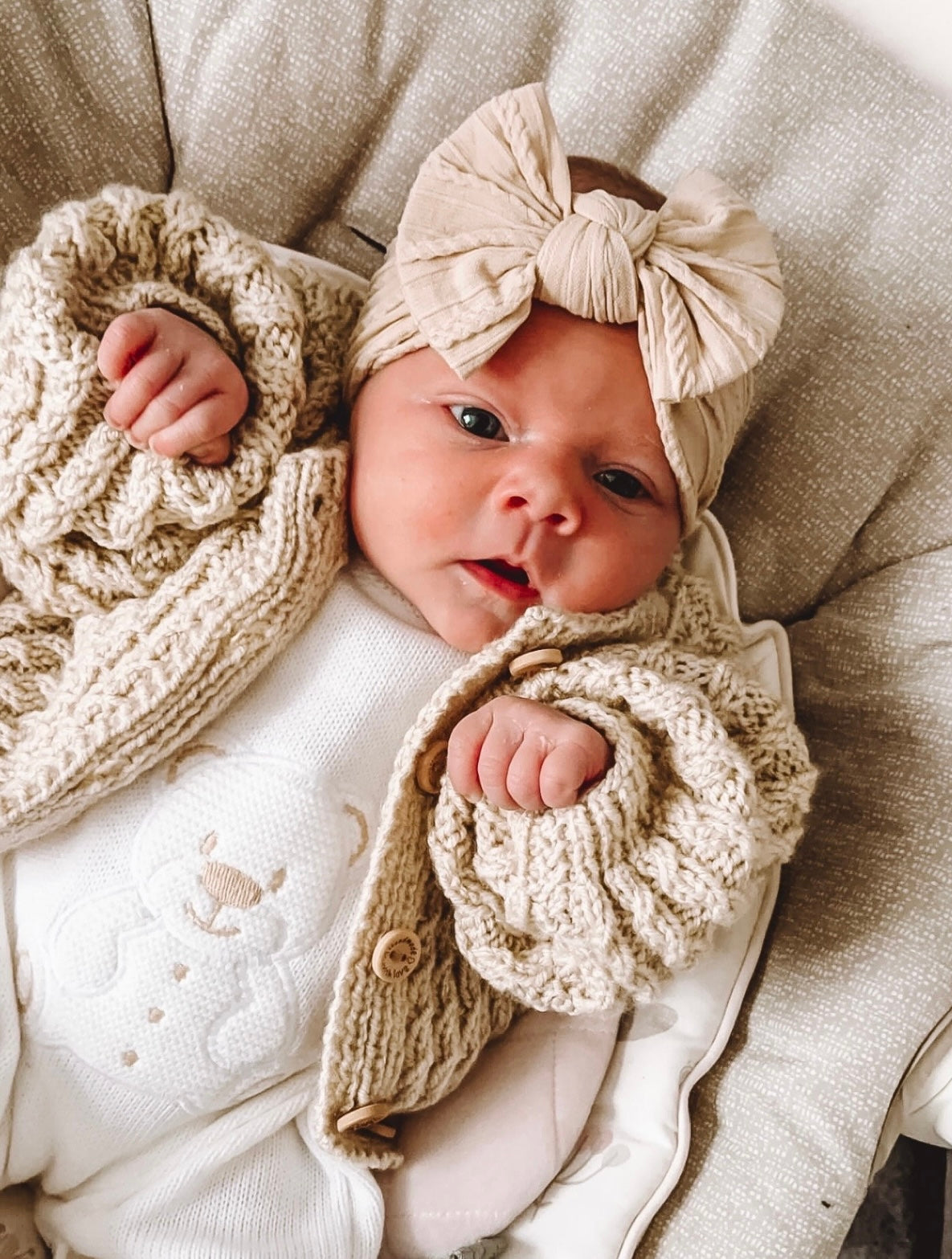 Cable knit bow headband - Sand