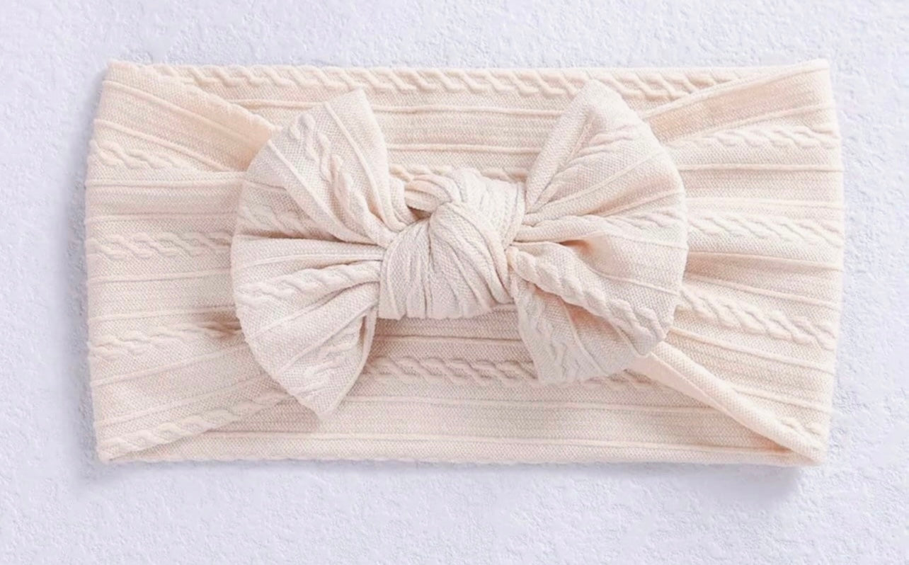 Cable knit bow headband- Cream