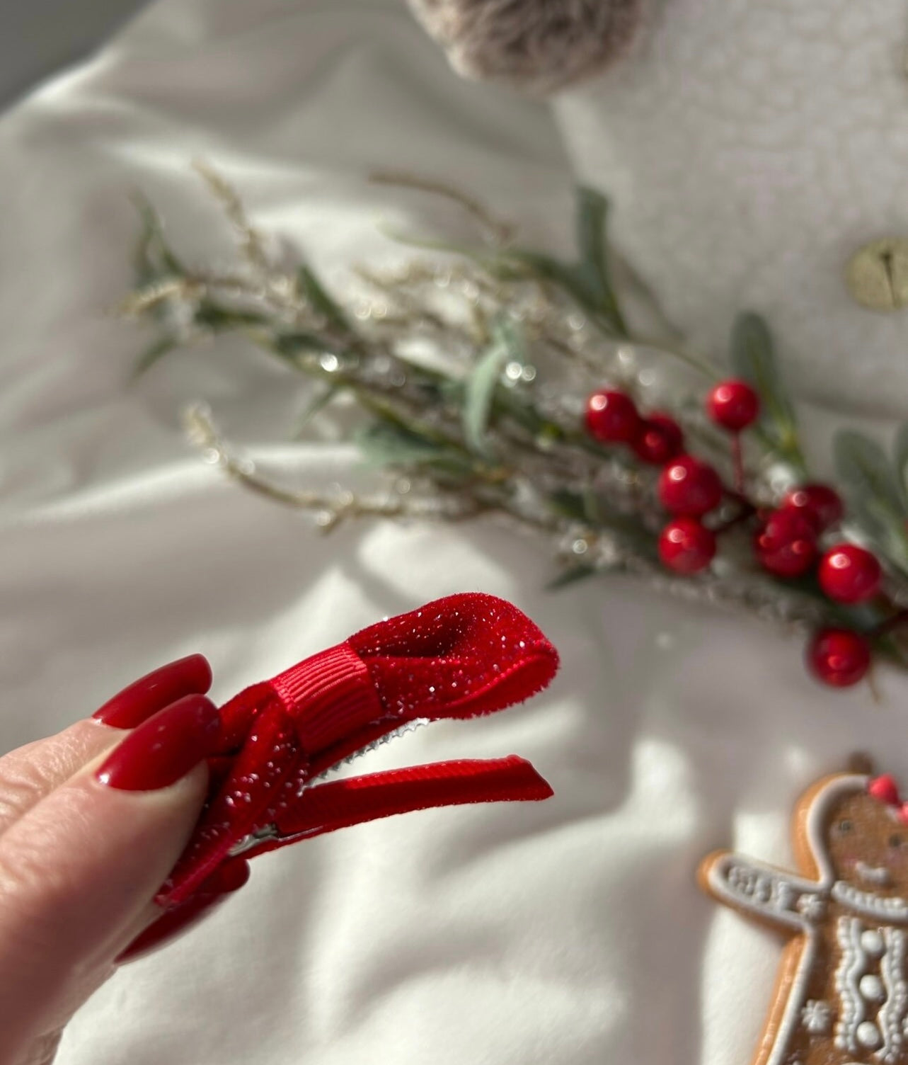 Red glitter bow clips (set of 2 )