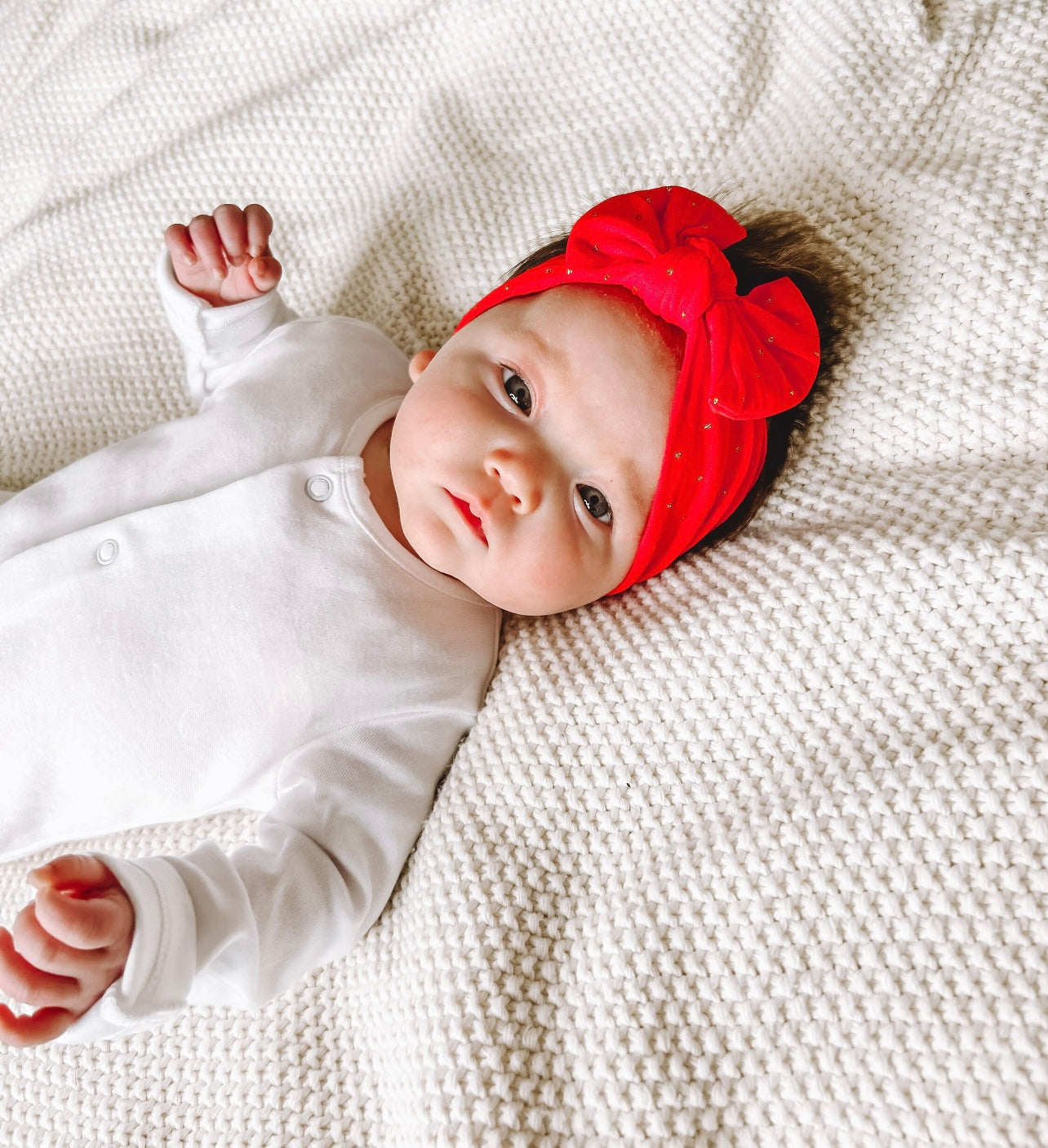 Classic bow headband- Red and gold glitter spot