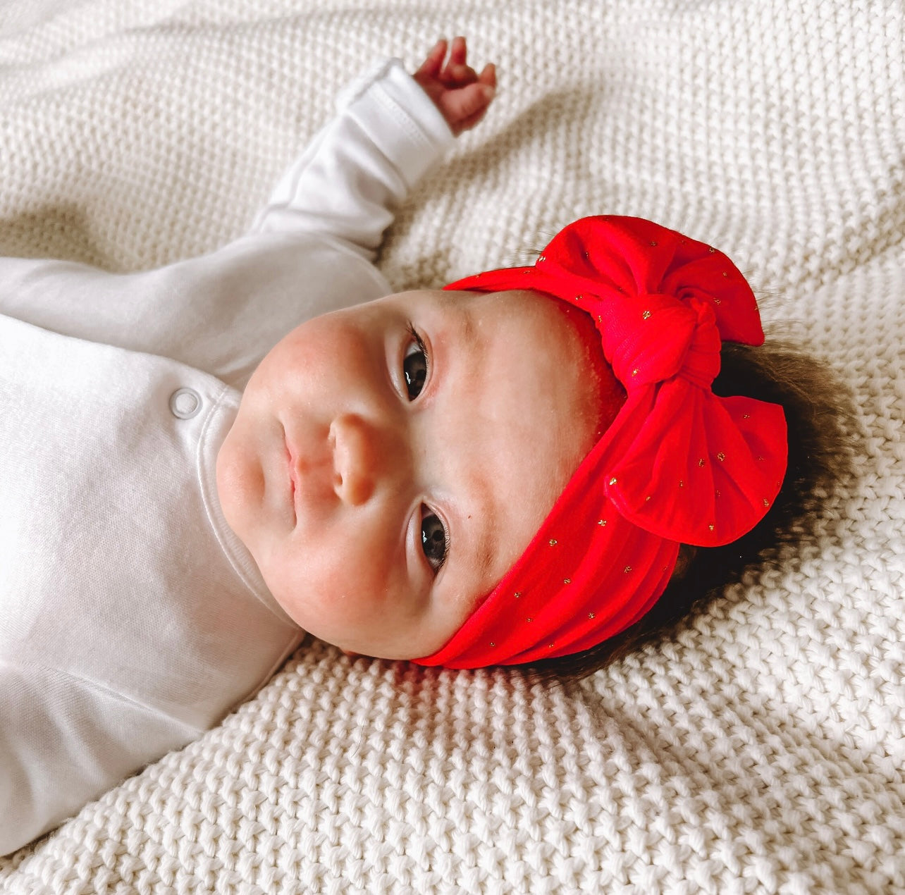 Classic bow headband- Red and gold glitter spot