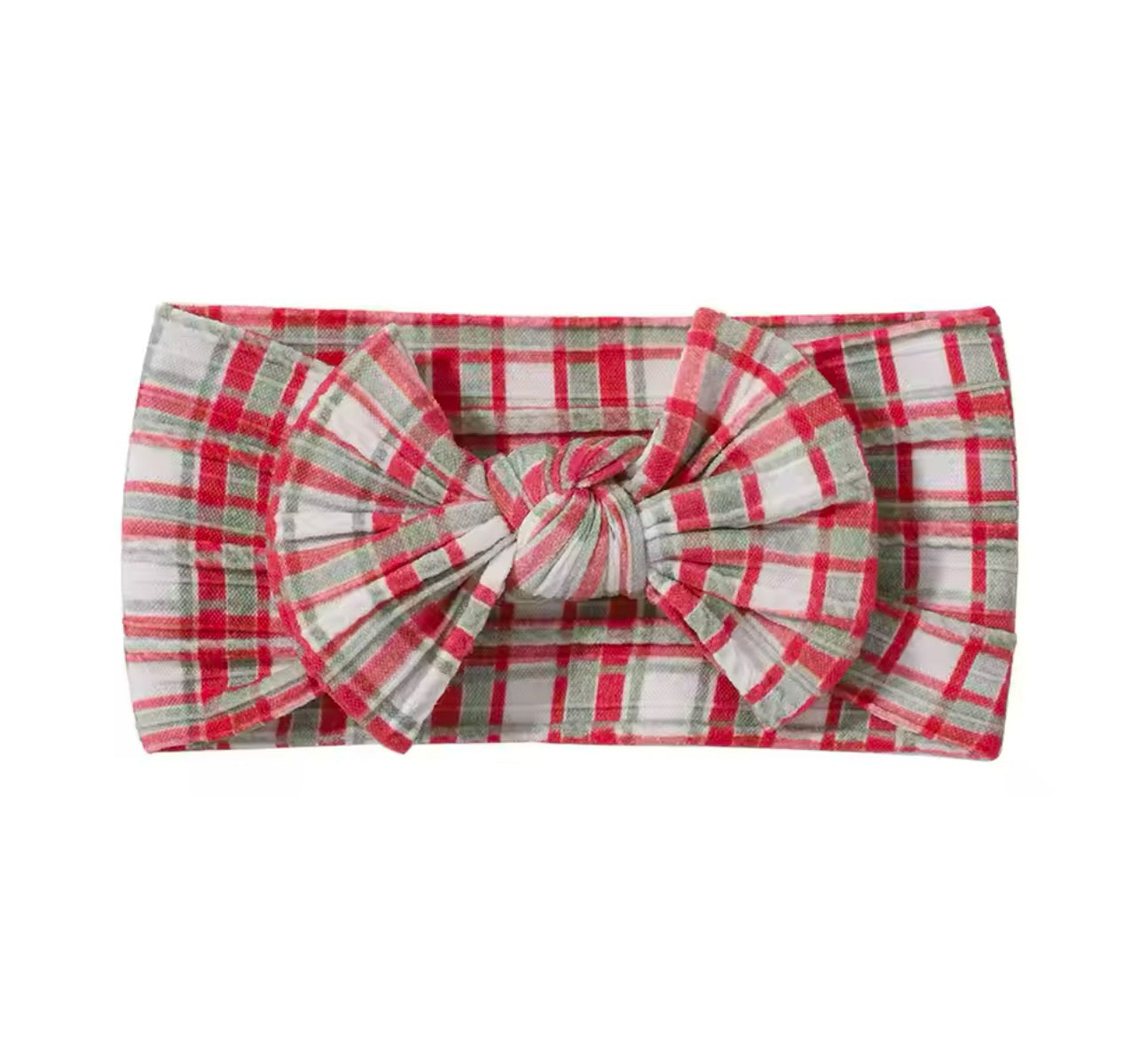 Cable knit bow headband - Christmas tartan