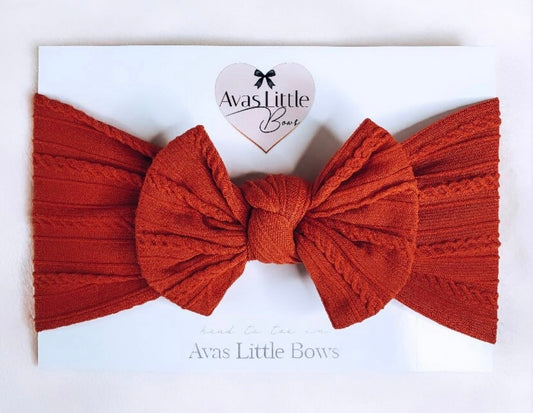 Cable knit bow headband - Burnt orange