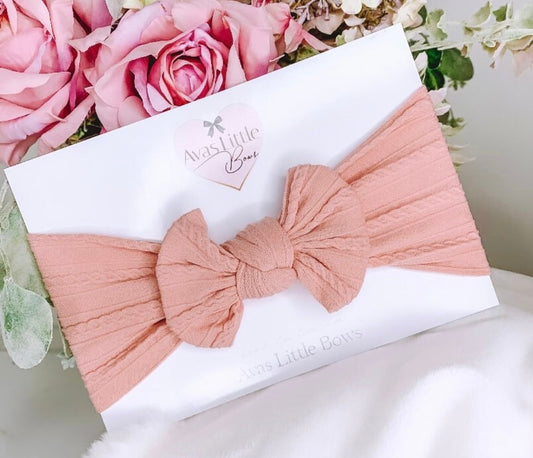 Cable knit bow headband- Blush pink