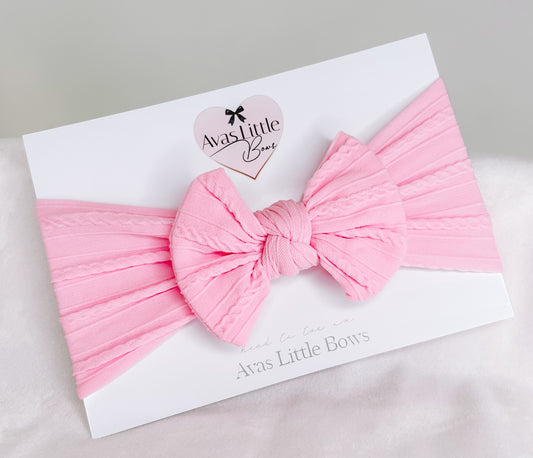 Cable knit bow headband- Pink sugar