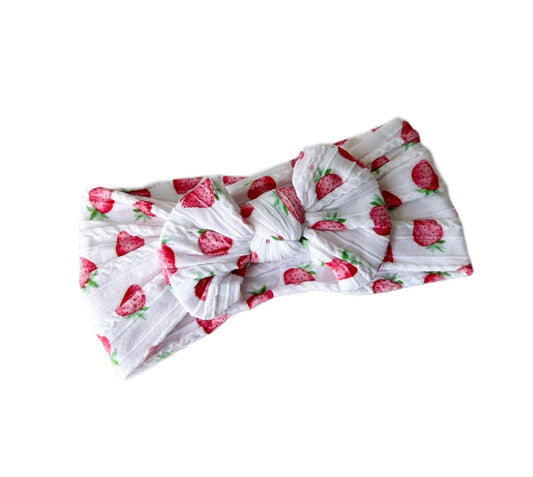 Cable knit bow headband - Strawberry print