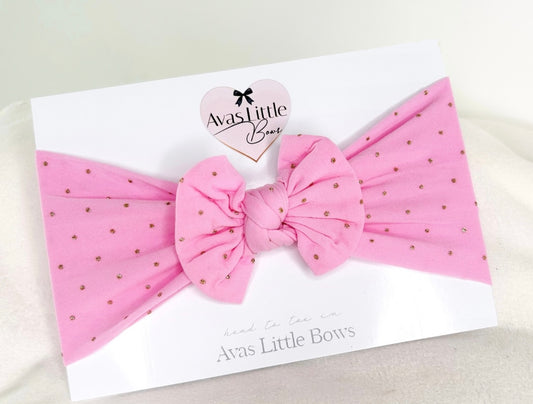 Classic bow headband - Pink and gold glitter spot