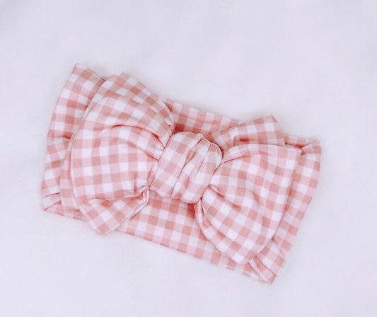 Oversized bow headband - Pink and white gingham