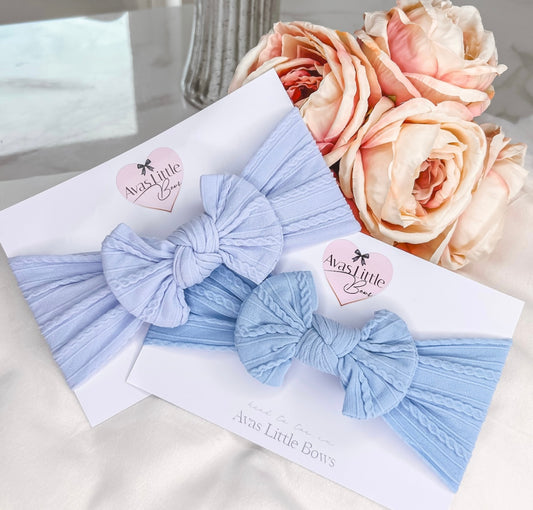 Cable knit bow headband - Cornflower/Pale blue