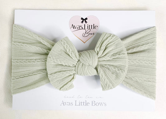 Cable knit bow headband - Sage green