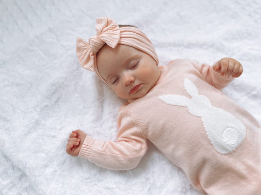 Cable Knit Bow Headband - Baby Pink